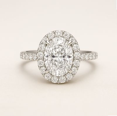 GIA Certified, Oval Shaped, 0.3 ct to 2 ct Full Halo Diamond Engagement Ring