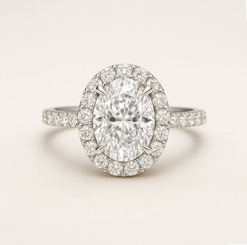 GIA Certified, Oval Shaped, 0.3 ct to 2 ct Full Halo Diamond Engagement Ring