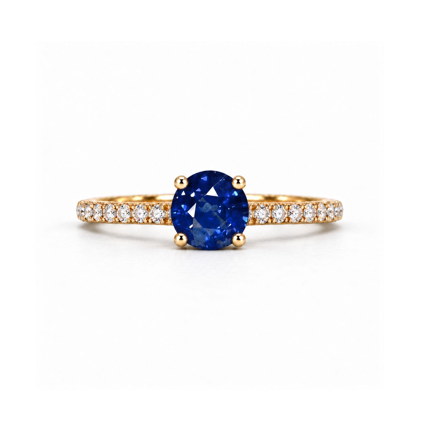 Round 0.5 ct Blue Sapphire, Pave Diamond Ring
