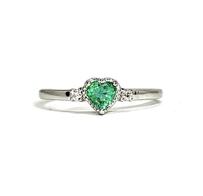Heart Shaped 0.3 ct Emerald, Diamond Ring