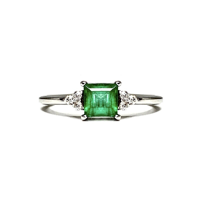 Princess Cut 0.5 ct Emerald, Diamond Ring