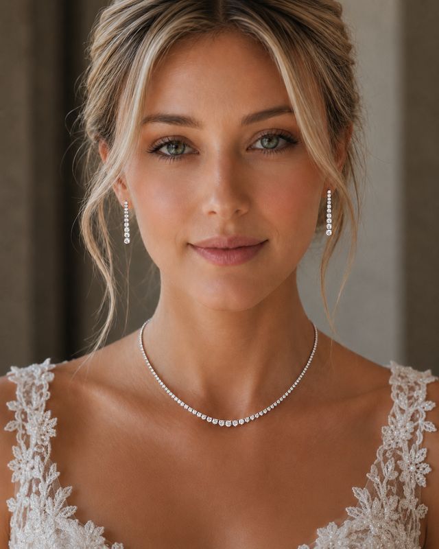 Gradual Three Prongs, Diamond Wedding Necklace