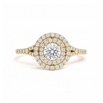 GIA Certified 0.3 ct Double Halo Diamond Engagement Ring