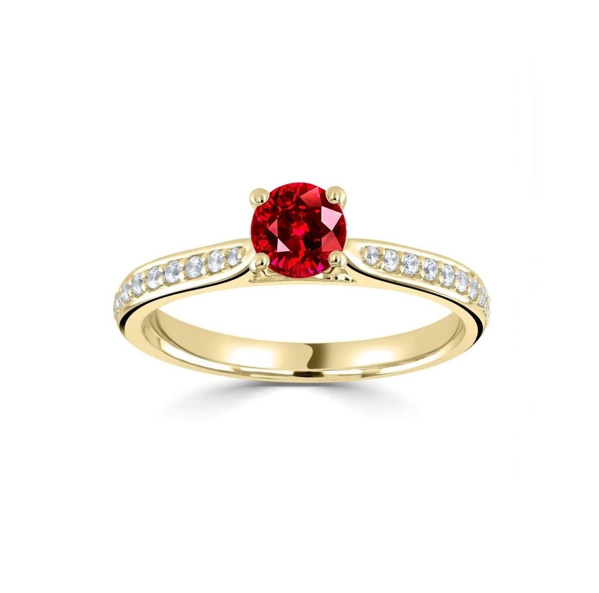 Round 0.4 ct Vivid Red Ruby, Diamond Ring