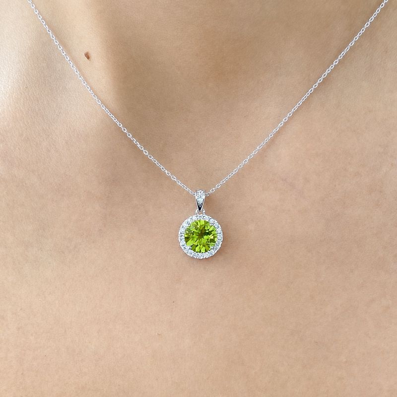 Round 2 ct Peridot, Halo Diamond Necklace