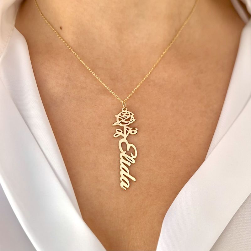 Personalized Medium Size Name Flower Necklace