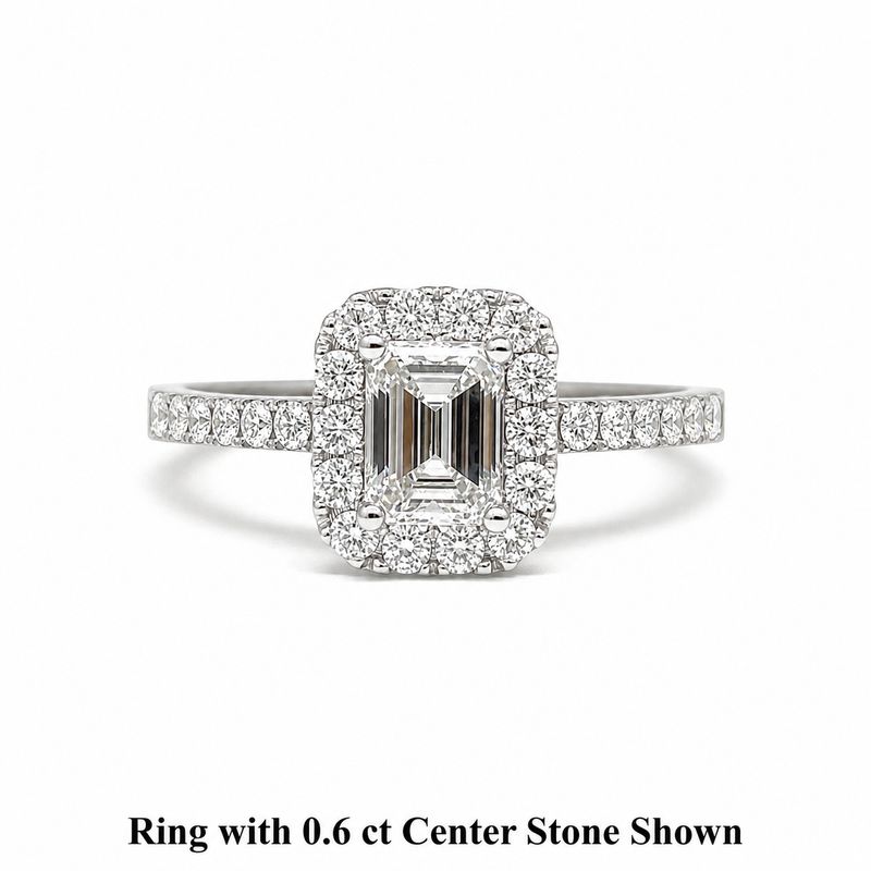 GIA Certified 0.3 ct to 1 ct Emerald Cut Full Halo Diamond Engagement Ring