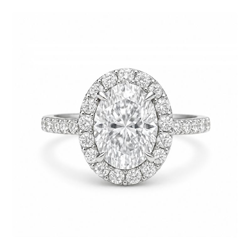 GIA Certified, Oval Shaped, 0.3 ct to 2 ct Full Halo Diamond Engagement Ring