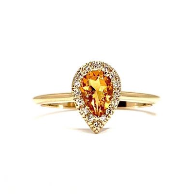 Pear Shaped 0.5 ct Citrine, Halo Diamond Ring