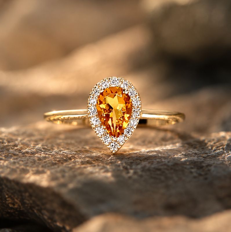 Pear Shaped 0.5 ct Citrine, Diamond Ring