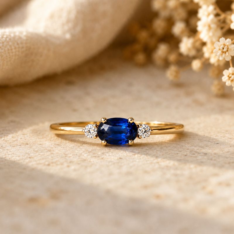 Oval Shaped Blue Sapphire, Diamond Ring