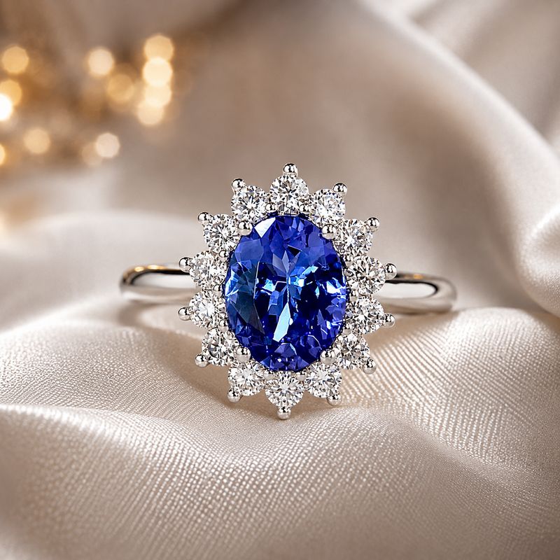 Oval Shaped 1.5ct Tanzanite, Lady D Style, Diamond Ring