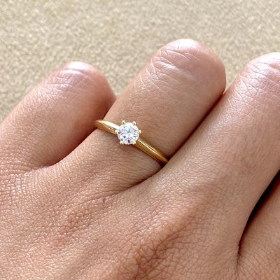 GIA Certified, Round 0.36 ct Six Prongs, Diamond Engagement Ring