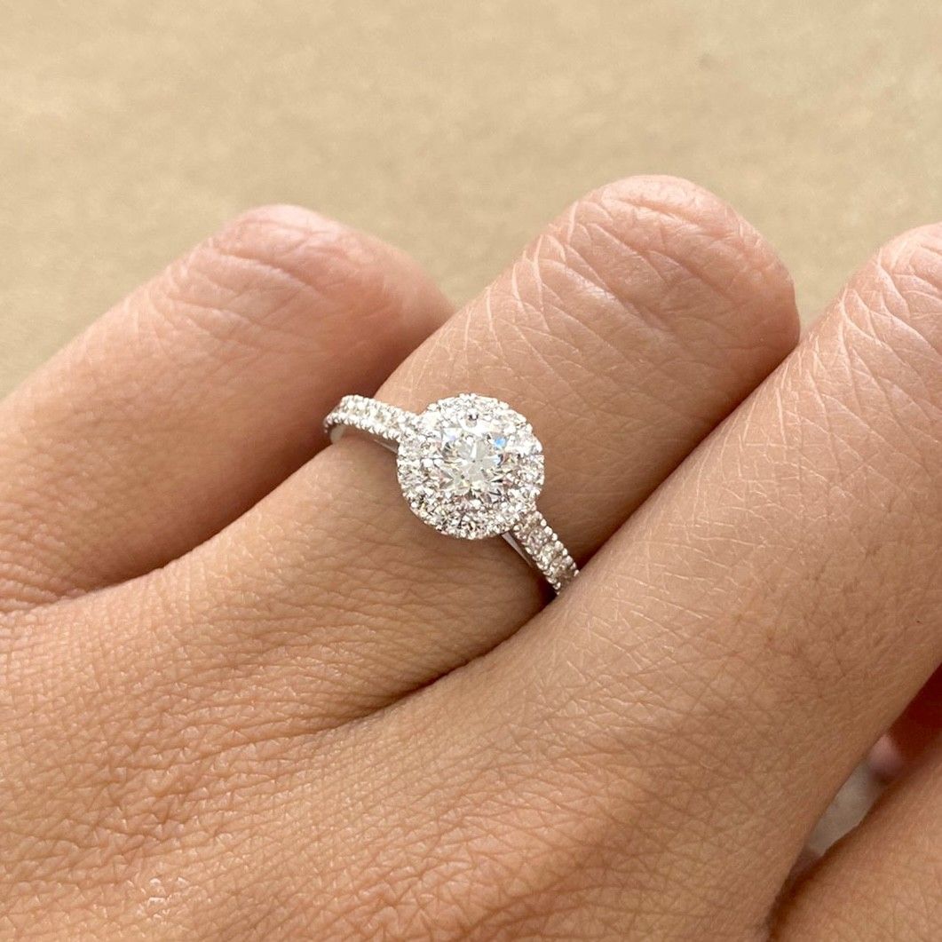 GIA Certified, Round 0.5 ct Full Halo Style, Diamond Engagement Ring