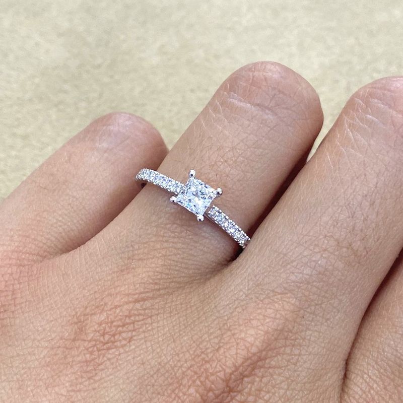GIA Certified, Princess Cut 0.5 ct Pave Style, Diamond Engagement Ring