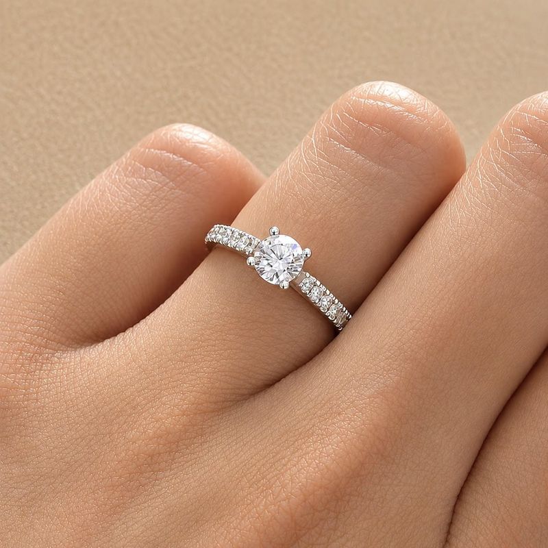 GIA Certified, Round 0.5 ct Pave Style Diamond Engagement Ring