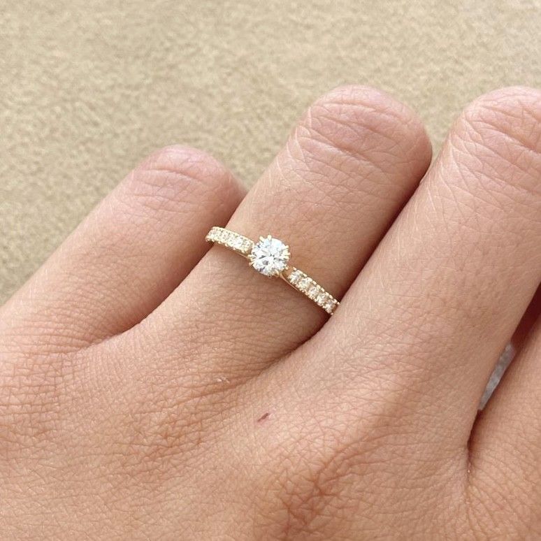 GIA Certified, Round 0.3 ct Pave Style Diamond Engagement Ring