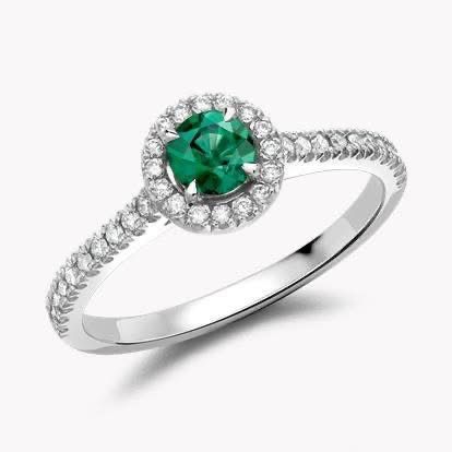 Halo style 0.4 Ct Round Emerald, Diamond Ring
