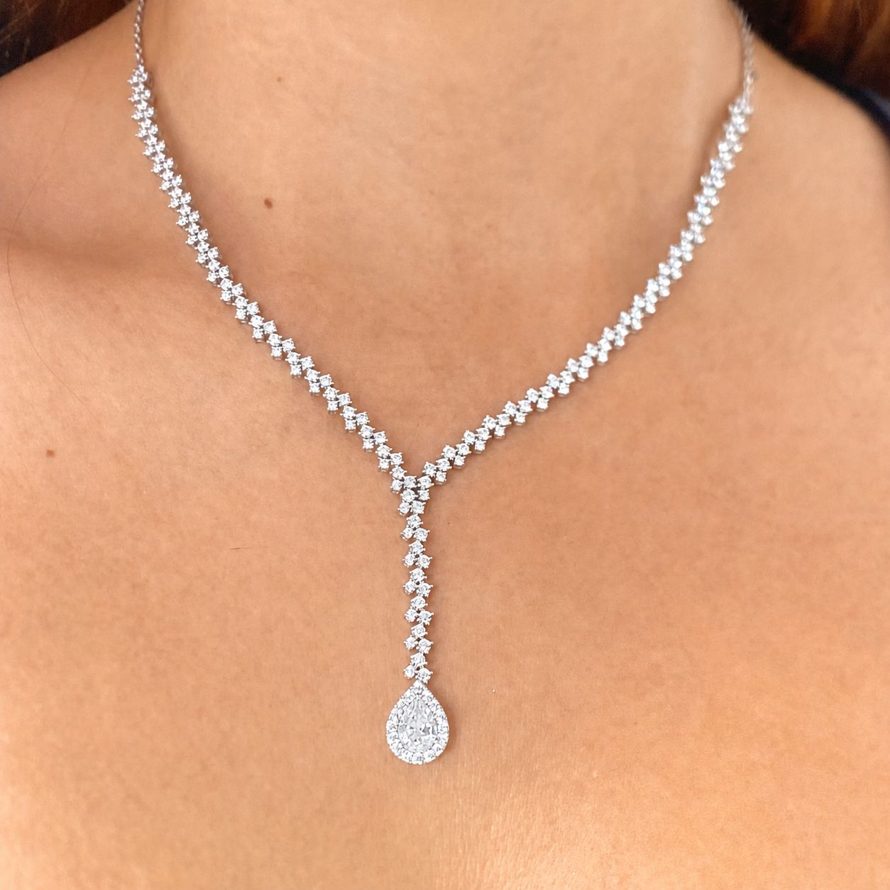 Pear Shaped Bridal Diamond Necklace