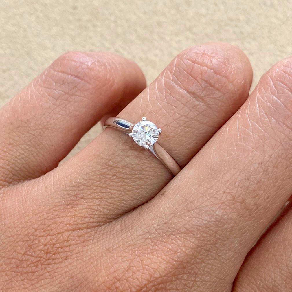 GIA Certified, Round 0.4 ct Four Prongs, Diamond Engagement Ring