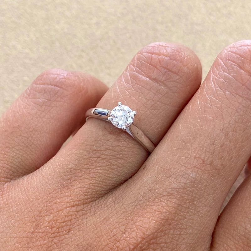GIA Certified, Round 0.46 ct Four Prongs, Diamond Engagement Ring