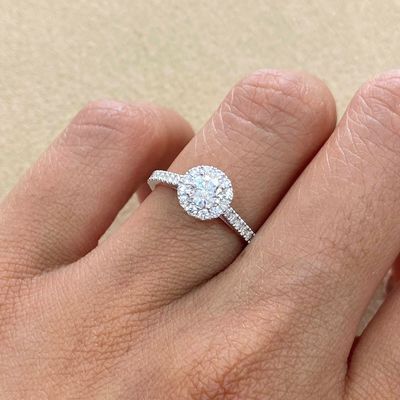 GIA Certified, Round 0.4 ct Full Halo Style, Diamond Engagement Ring