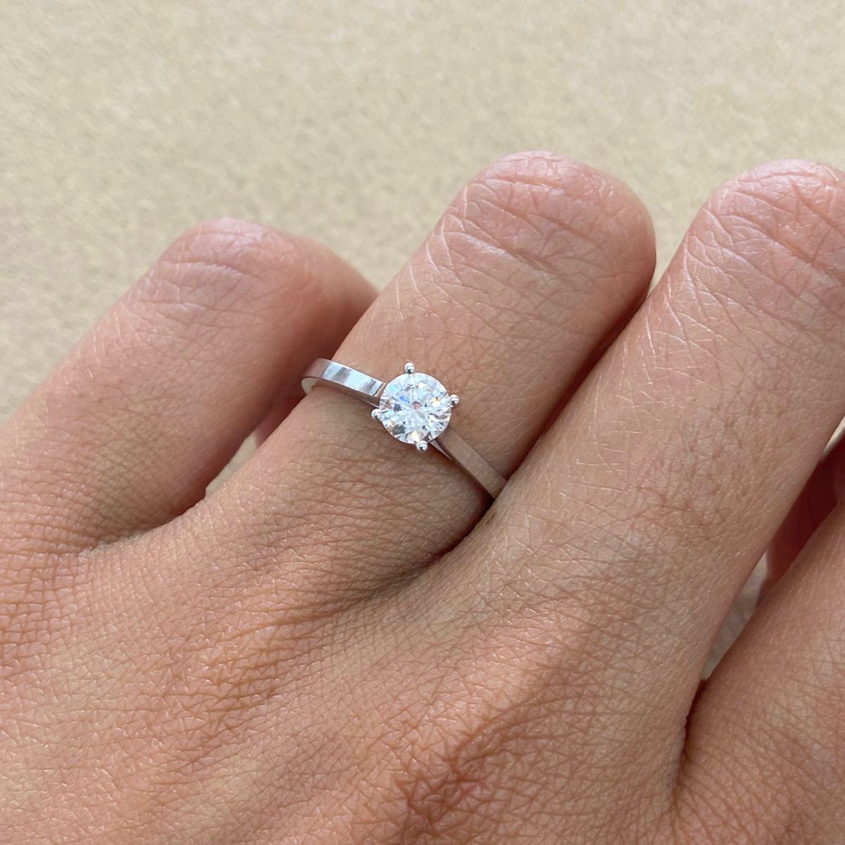 GIA Certified, Round 0.5 ct Four Prongs, Flat Band, Diamond Engagement Ring