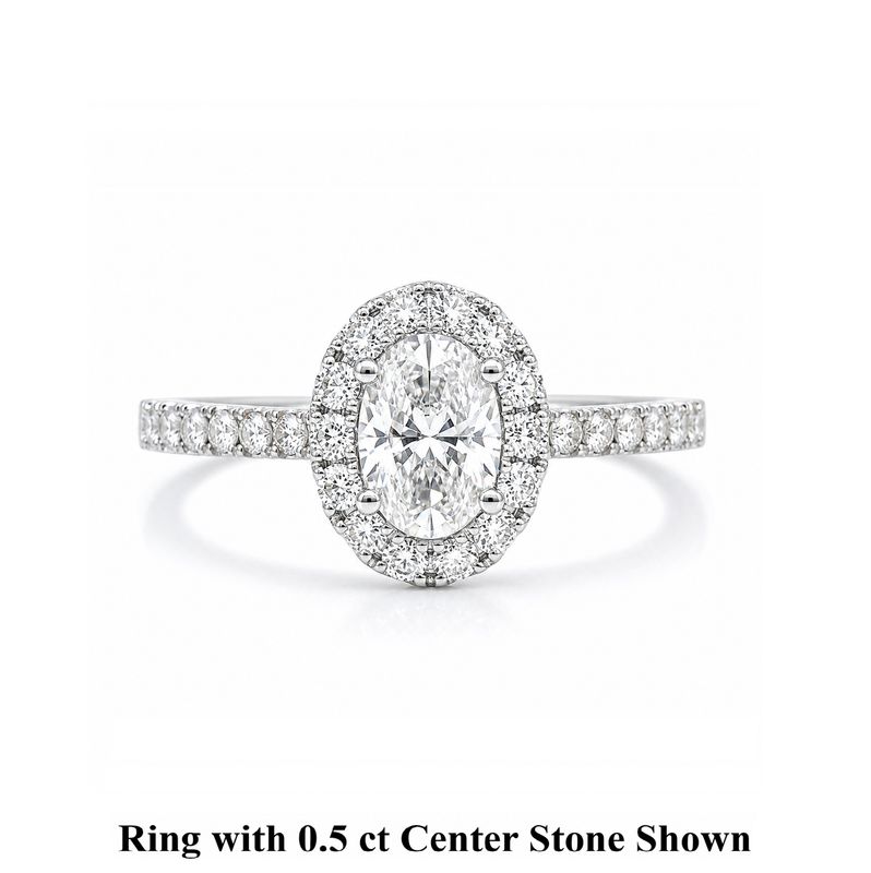 GIA Certified 0.3 ct to 1 ct Oval Shape Full Halo Diamond Engagement Ring