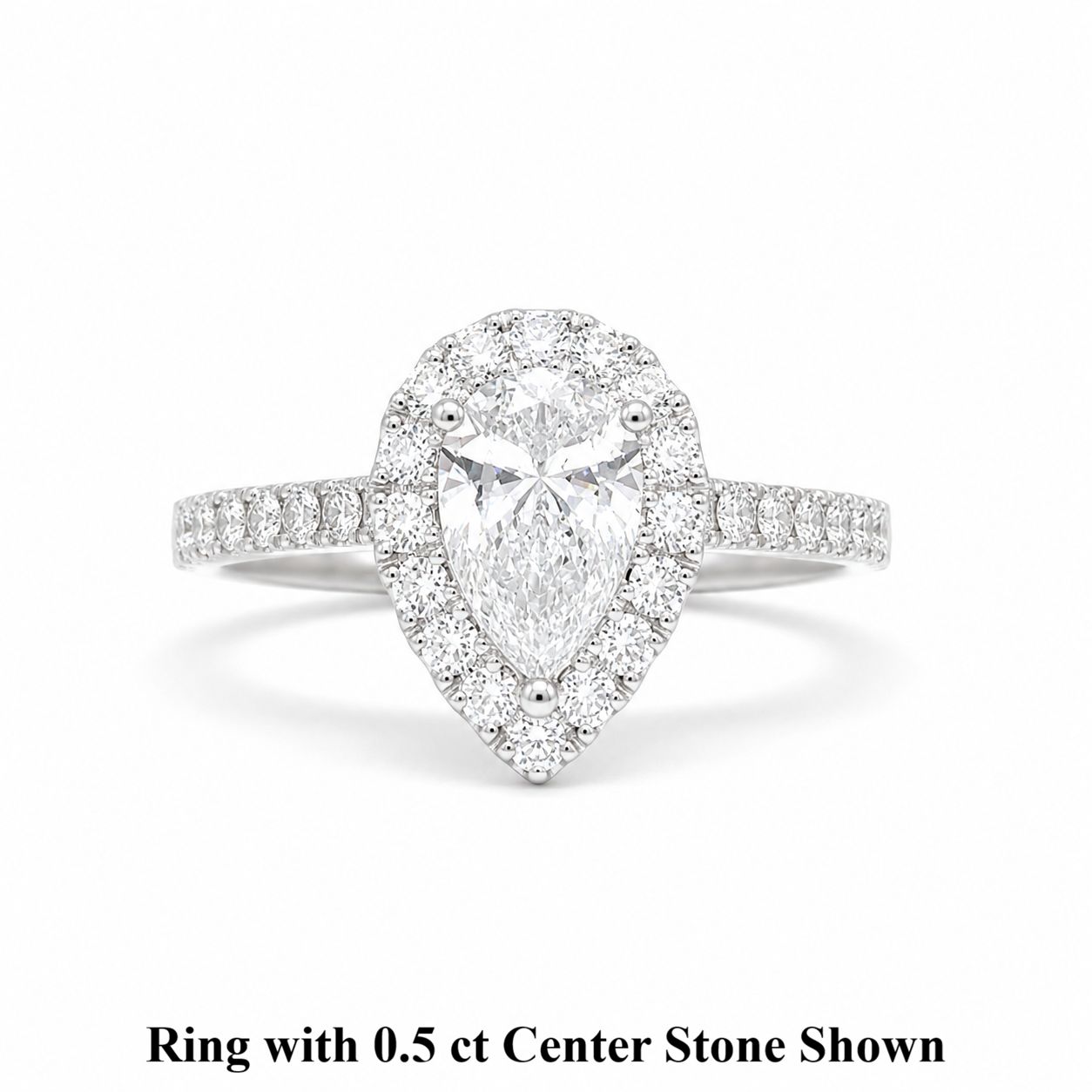 GIA Certified 0.3 ct to 1 ct Pear Shaped Full Halo Diamond Engagement Ring