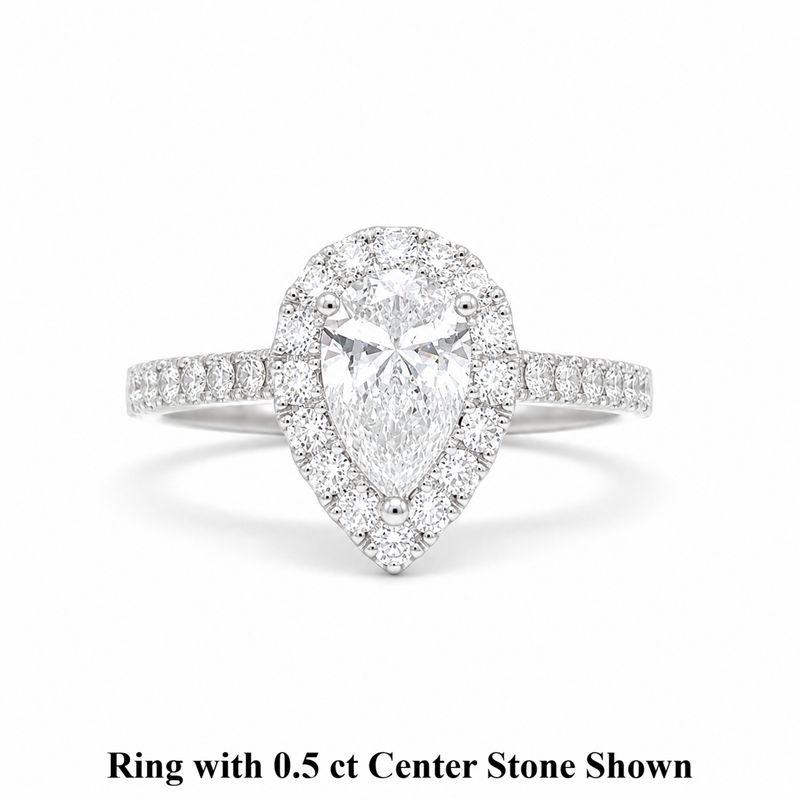 GIA Certified 0.3 ct to 1 ct Pear Shaped Full Halo Diamond Engagement Ring