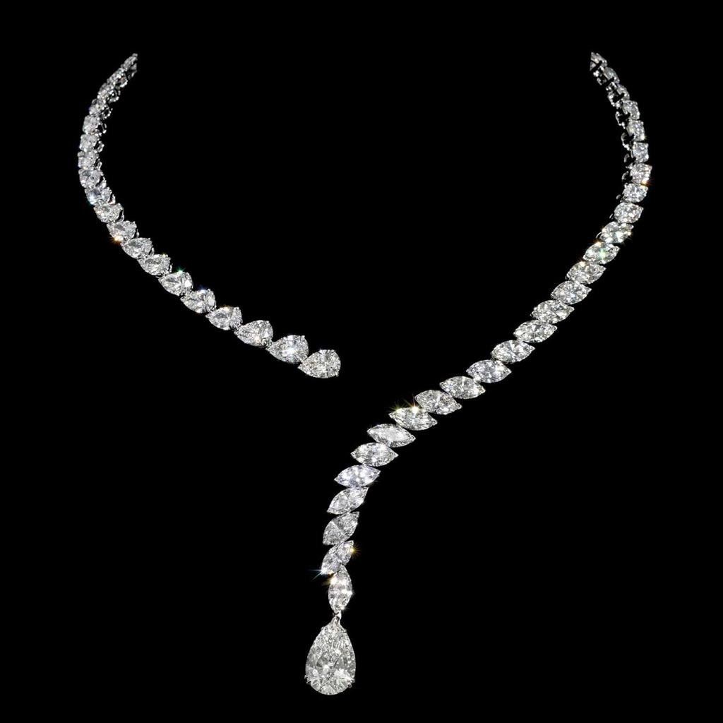 Gradual Dangling Multi-leaves Diamond Necklace - GIA Certified
