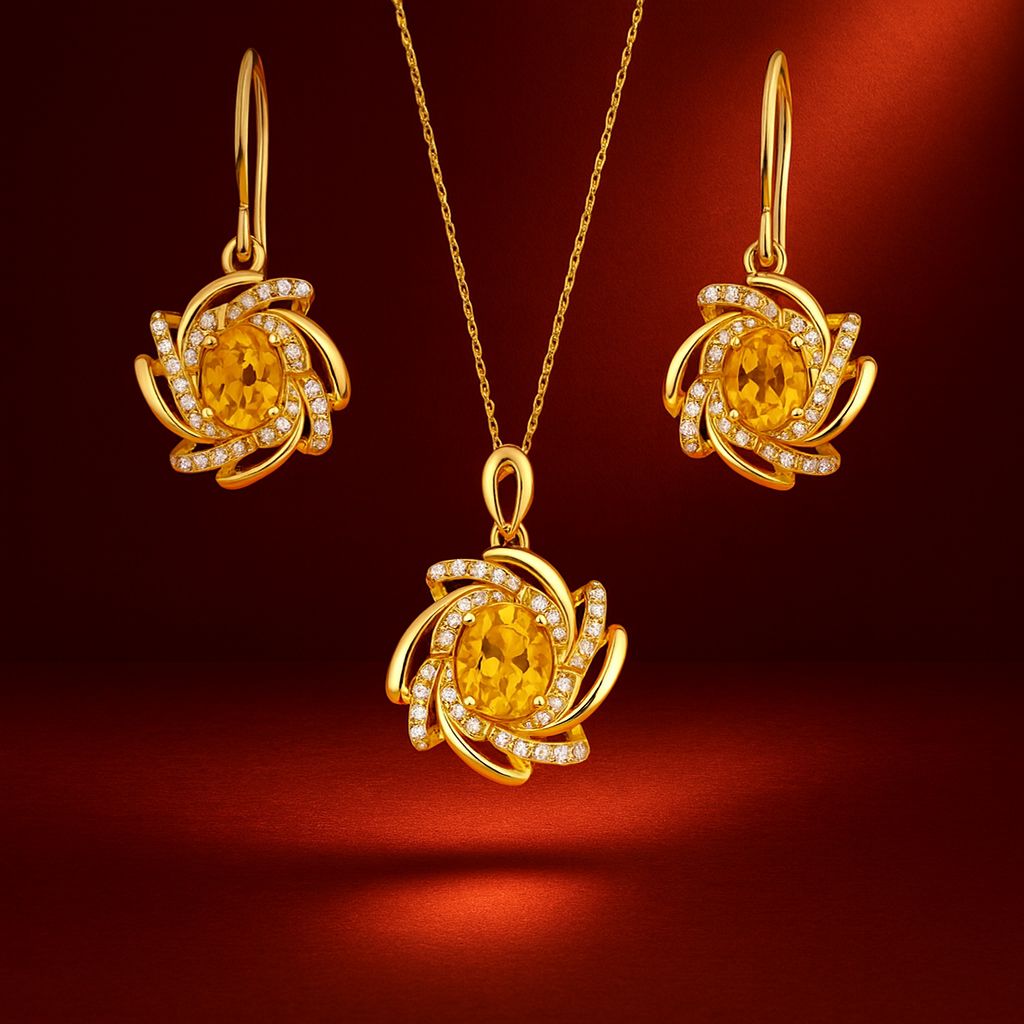 Spiral Style, Citrine, Diamond Set