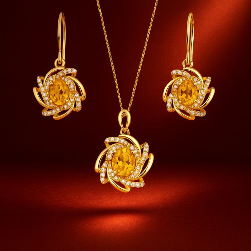 Spiral Style, Citrine, Diamond Set