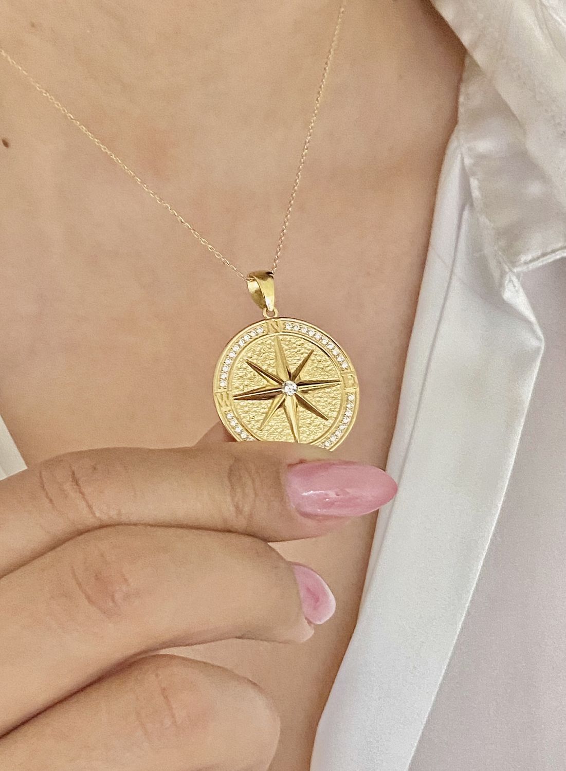 Three Dimensional, Compass Diamond Necklace