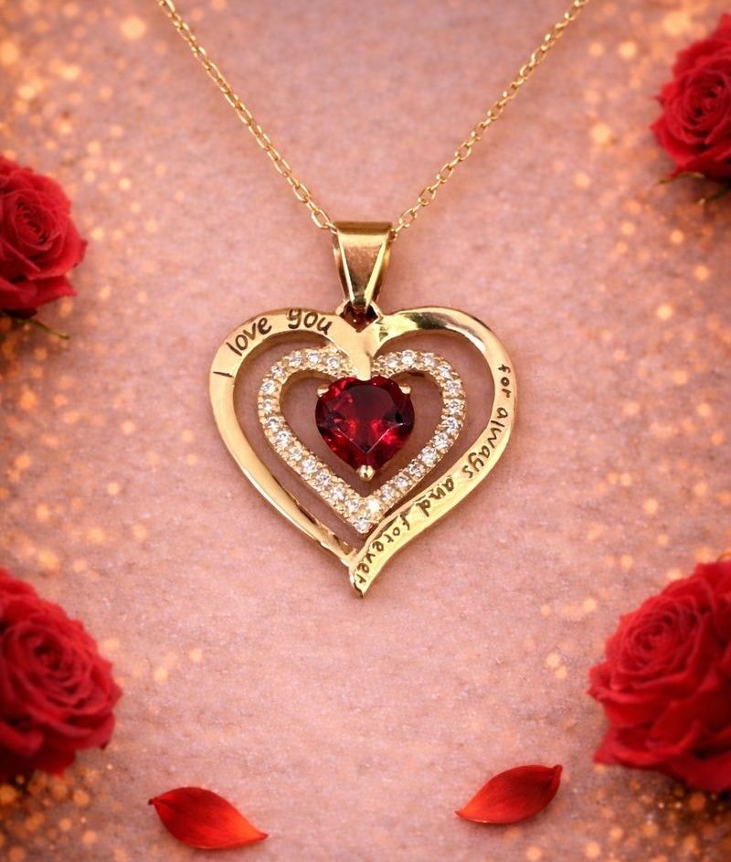 "Beating Heart", Red Garnet, Diamond Necklace