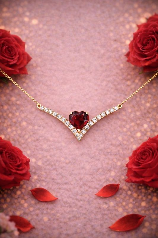 "Flying Love", Red Garnet, Diamond Necklace