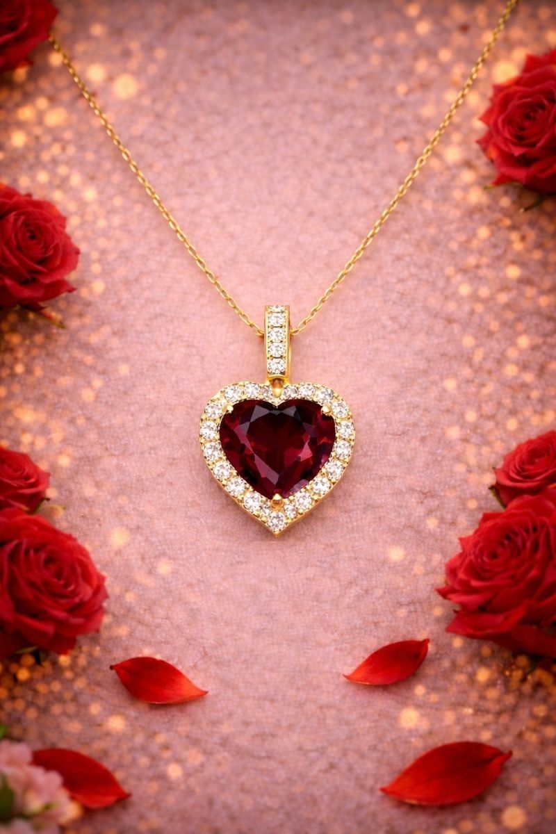 "Simple Love" Red Garnet, Diamond Necklace