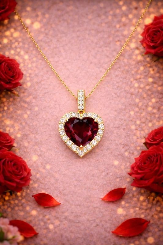 "Simple Love" Red Garnet, Diamond Necklace