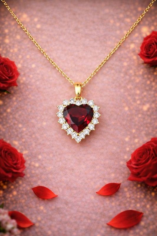 "Blooming Love" Red Garnet, Diamond Necklace