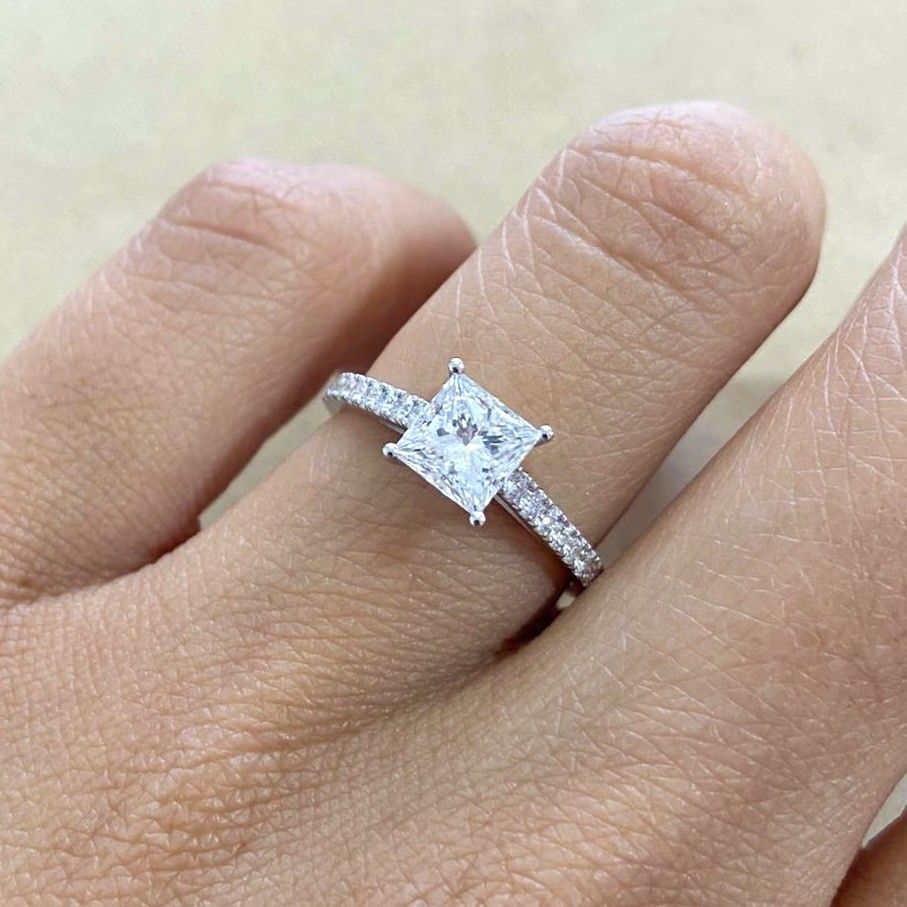 GIA Certified, Princess Cut 1 ct Pave Style, Diamond Engagement Ring