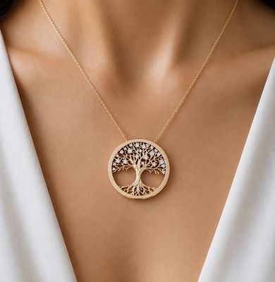 Three Dimensional, Diamond Tree of Life Necklace