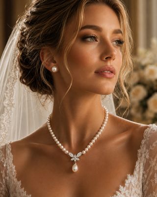 Butterfly Pearl Diamond Wedding Set