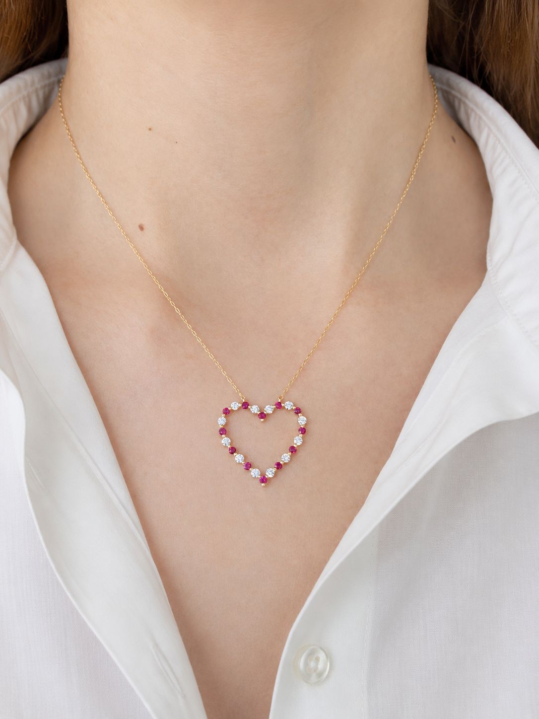 Big Size, Alternating Heart Shaped Ruby, Diamond Necklace