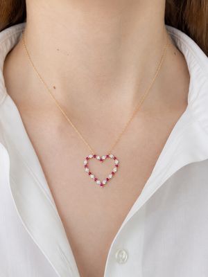 Big Size, Alternating Heart Shaped Ruby, Diamond Necklace