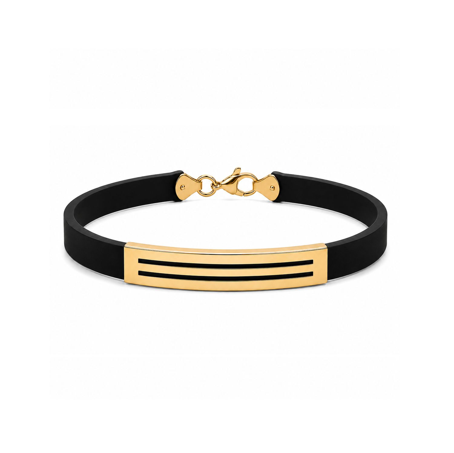 Two Line Cut out,  18k Gold Plaque, Rubber Bracelet