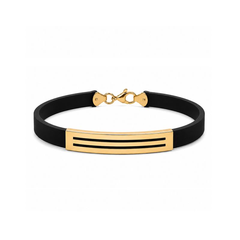 Two Line Cut out,  18k Gold Plaque, Rubber Bracelet