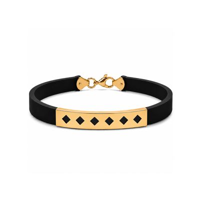 Multi-Diamonds Cut Out 18k Gold Plaque, Rubber Bracelet