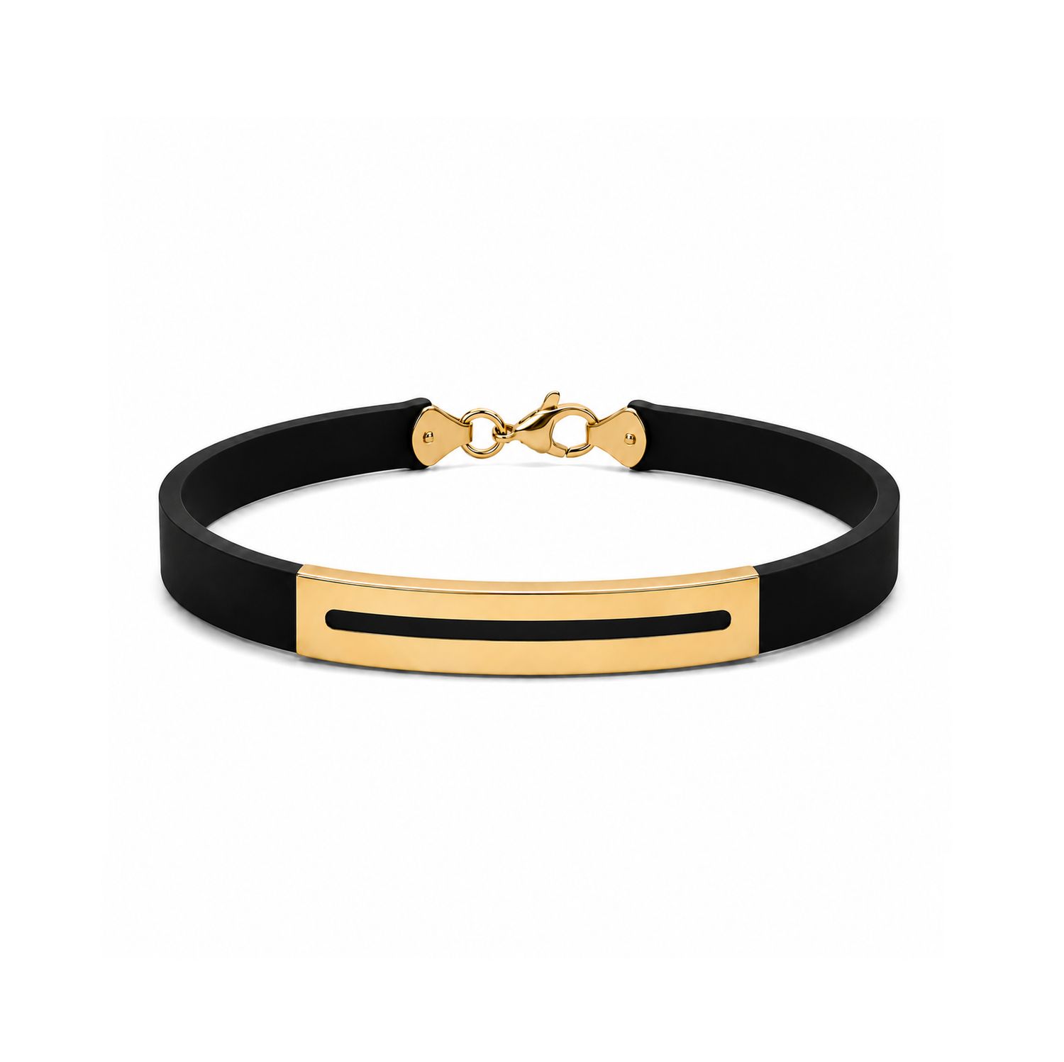One Line Cut out,  18k Gold Plaque, Rubber Bracelet