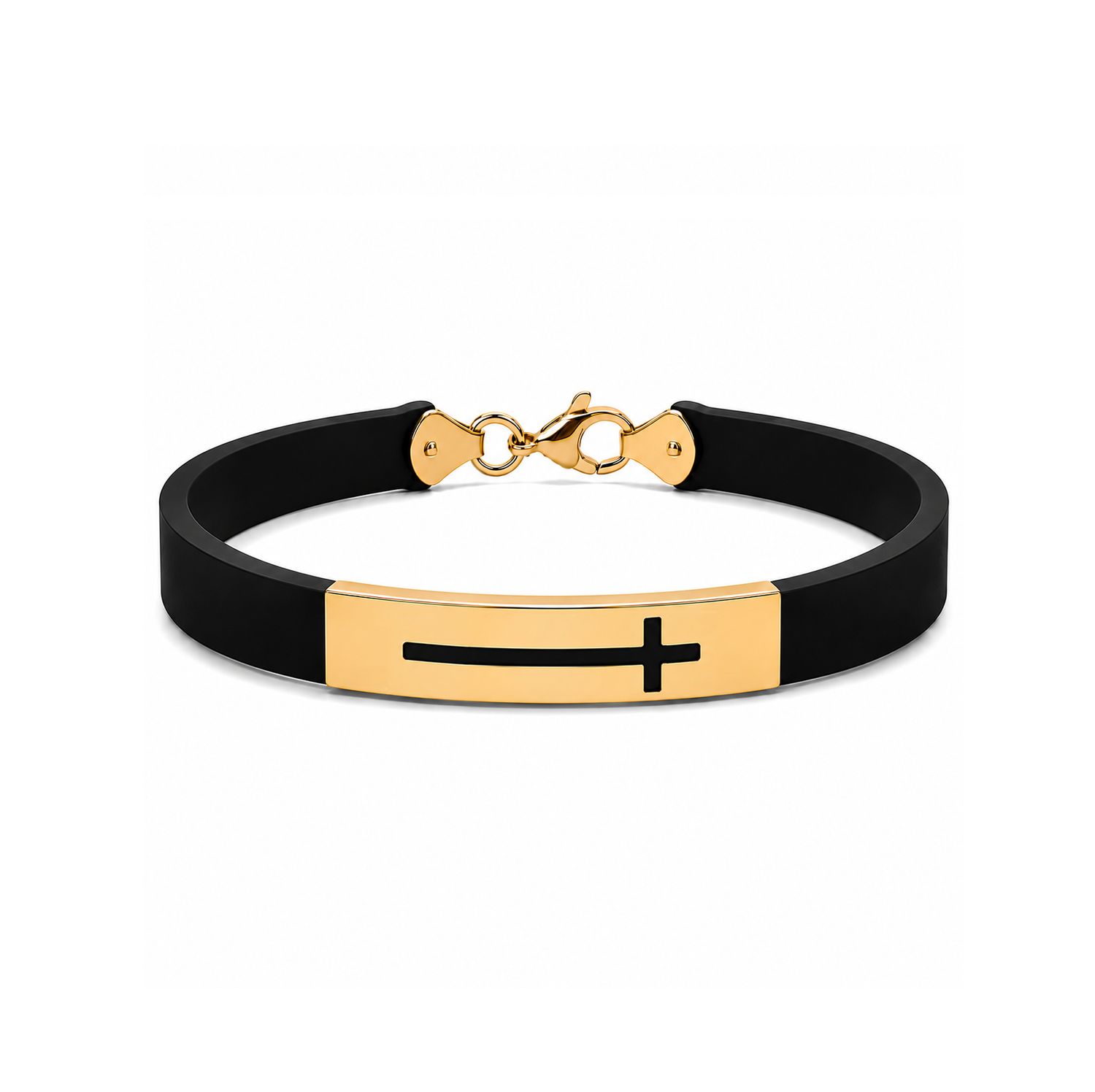 Cross Style  18k Gold Plaque, Rubber Bracelet