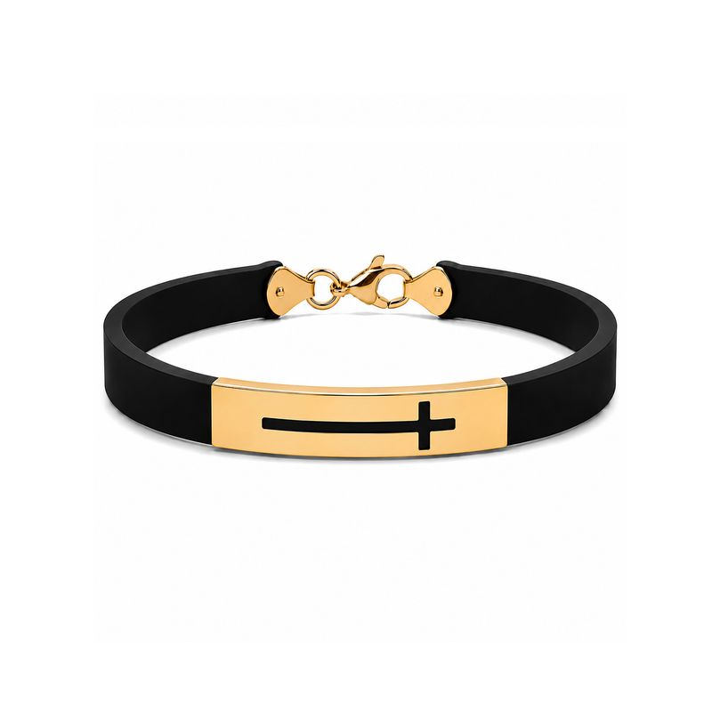 Cross Style  18k Gold Plaque, Rubber Bracelet